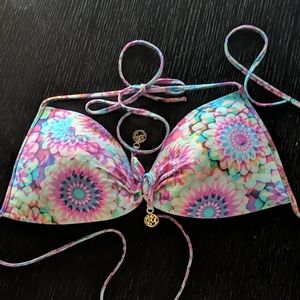 Luli Fama Multicolor Floral Mosaic Triangle Bikini Top